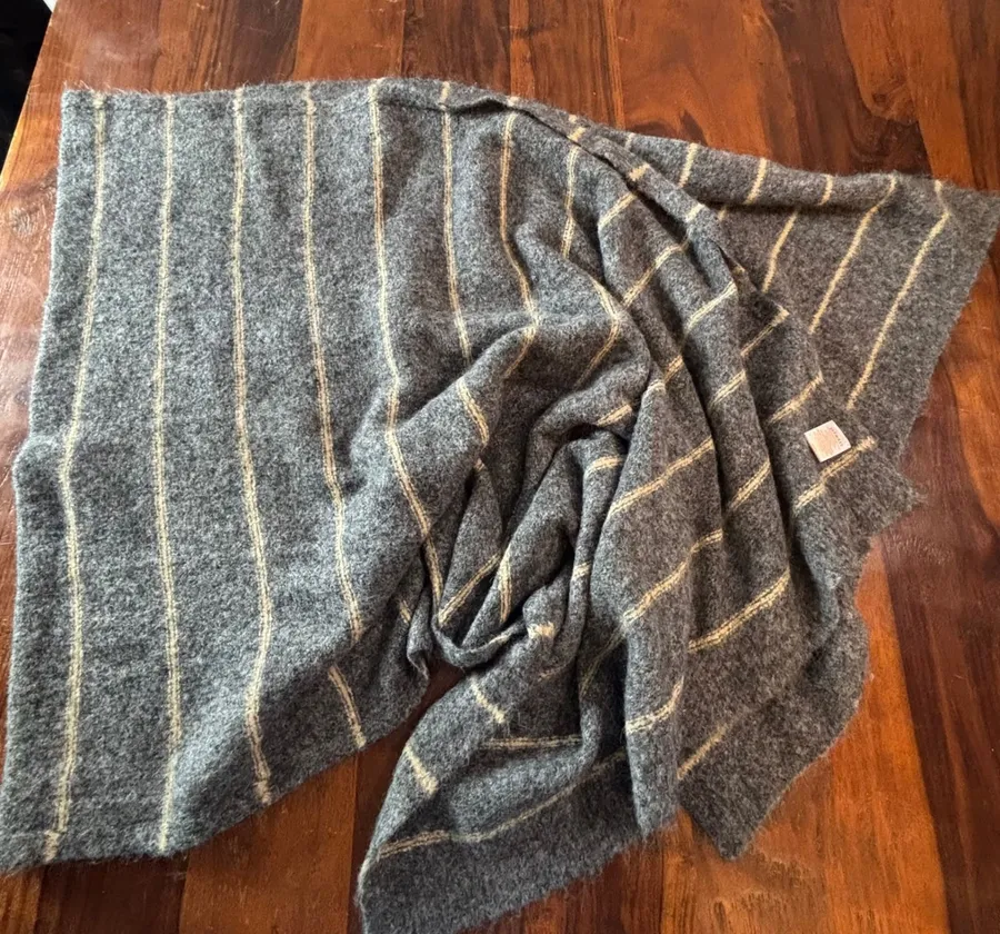 Pistil Grey Striped Knit Scarf Wool Blend Rectangular Wrap One Size Gray