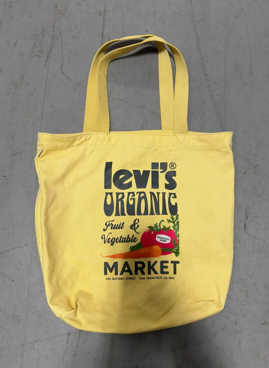 Levis Organic Fruit & Vegetable Market Tote Bag Yellow Canvas Shopper San Fran