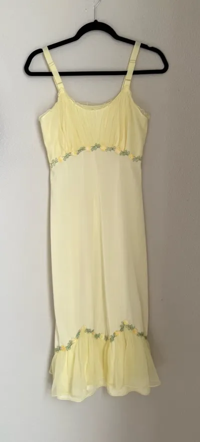 Vintage Laros Yellow Floral Lace Chiffon Dress, Size 34