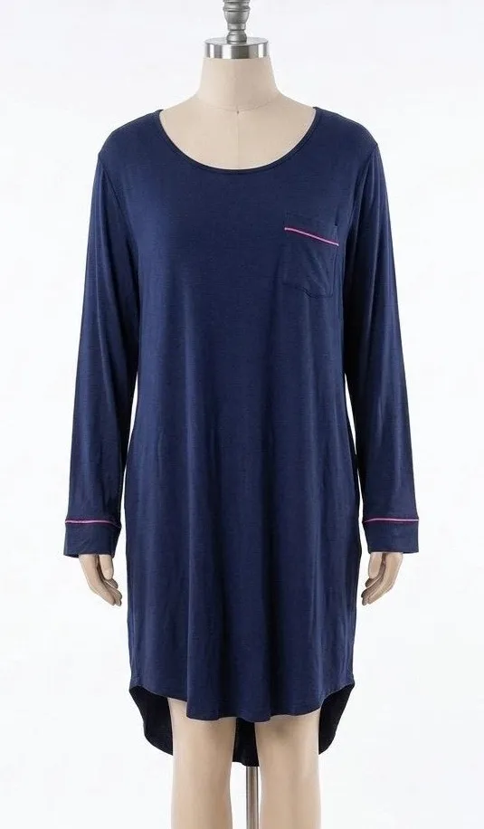 Allegra K Blue Rayon Spandex Sleep Gown Nightshirt XL Soft Long Sleeve Pajamas