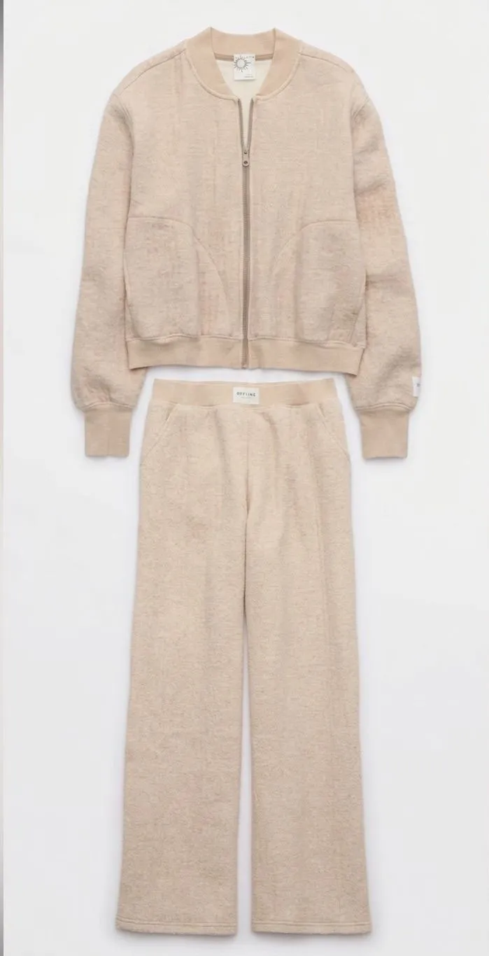 OFFLINE by Aerie Coffee Run Pant and Bomber Jacket Set in Heather Fawn