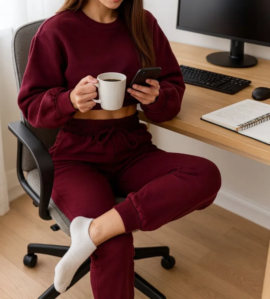 Zenana 2 Pcs Crop Sweatshirt Tracksuit Jogger Pants Set Outfit Active Loungewear LG Burgundy