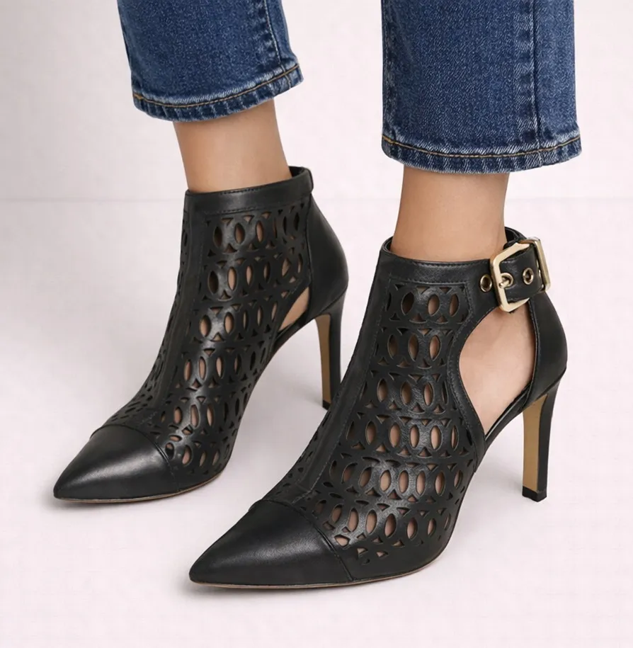 Guess Black Cutout Heeled Ankle Boots
