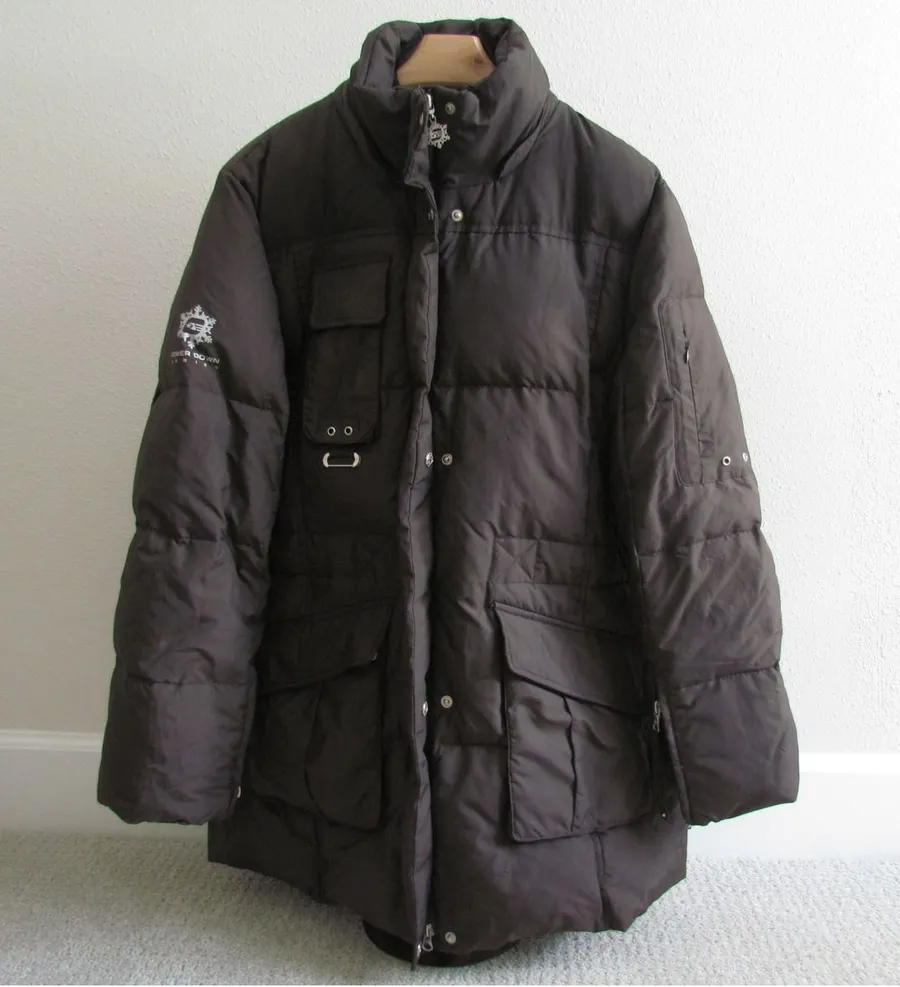 Free Country Power Down Parka XL Brown Leopard Lining Puffer Jacket