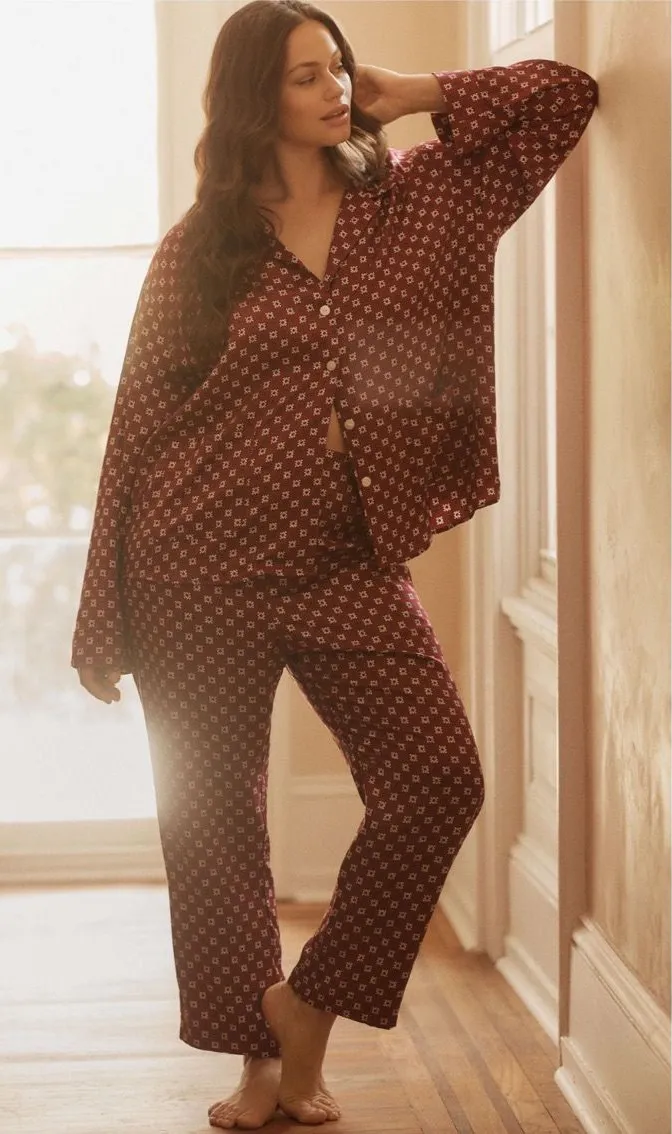 Anthro LyreBird Silky Slim Women's Burgundy Pajama Set. Size XL. MSRP $176