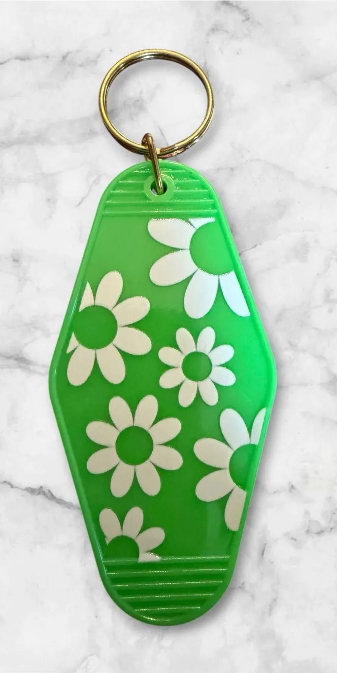 Green Daisy Keychain Tag
