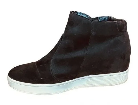 Serra Hidden Wedge Sneaker Women Size 10 Black Faux Suede Zip Bootie Platform