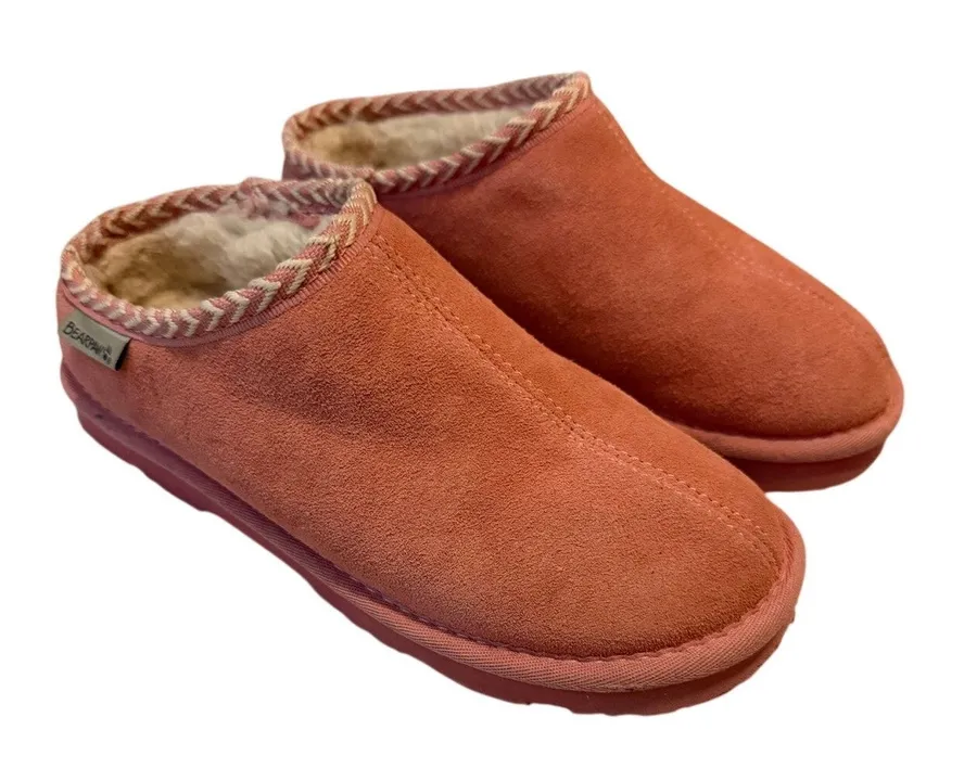 Bearpaw Tabitha Shell Pink Suede Wool Blend Slippers Clogs Women's Size 7