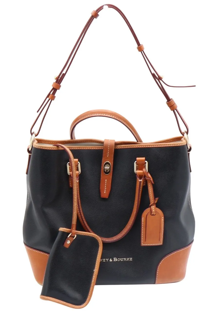 Dooney & Bourke Tote Bag Womens Large Pebble Leather Black Tan Classic Excellent