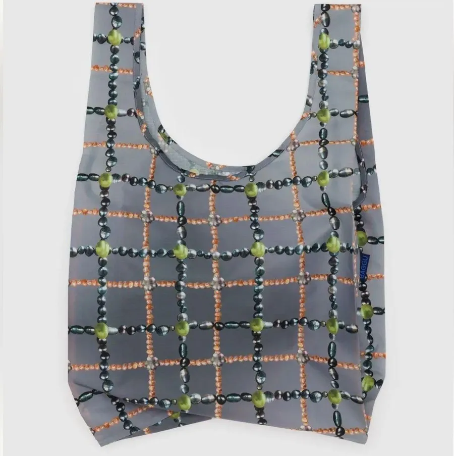 BAGGU Standard Tote Bag - Beaded Plaid Print - Holds up to 50 lb NWT Fun Gift!