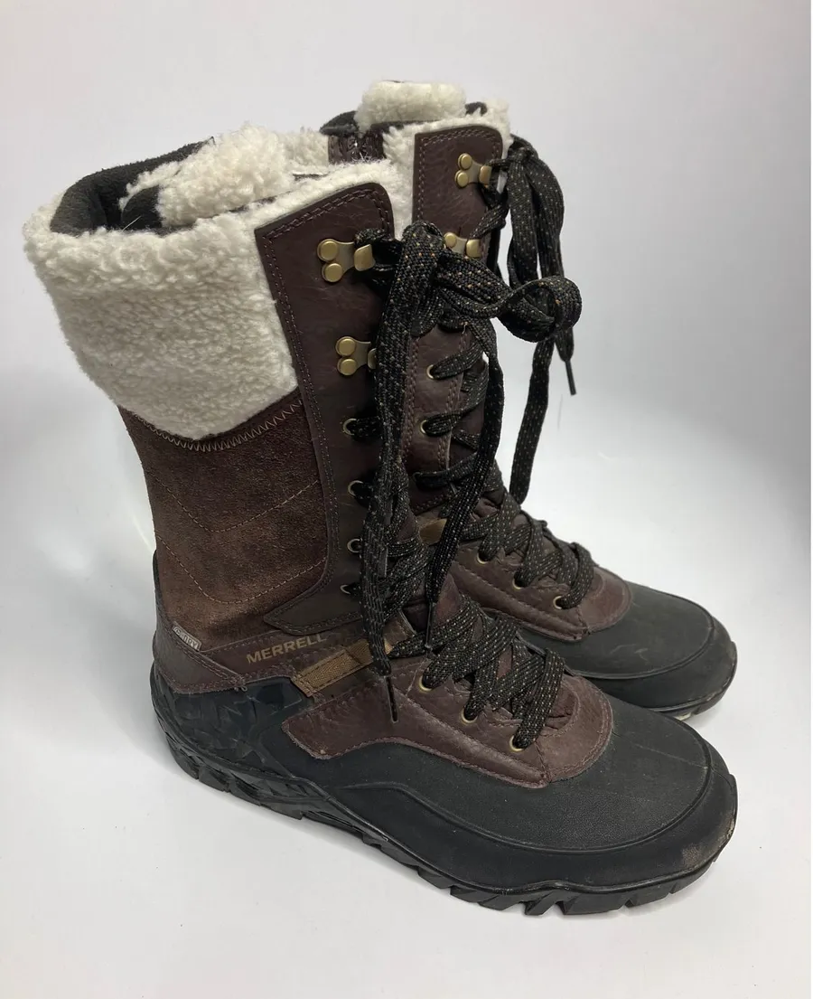 Merrell Winter Boots Womens 7.5 Brown Good Espresso Waterproof Vibram Insulated