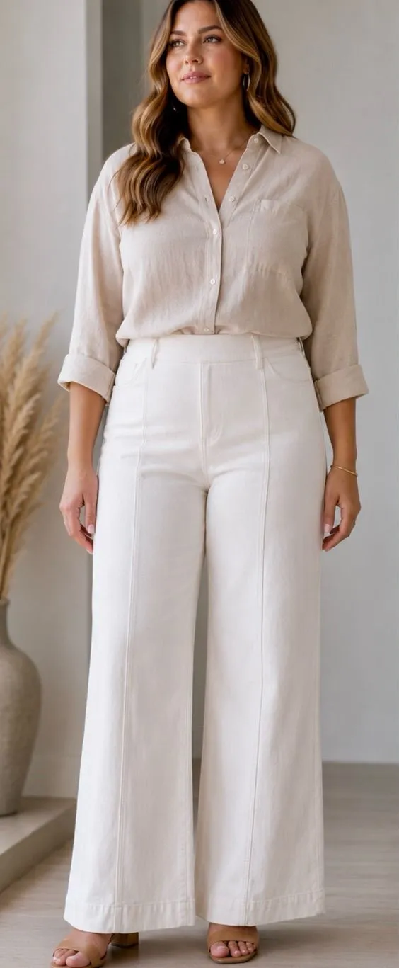 Spanx Seamed Front Wide Leg Jeans in Ecru Smoothing Shaping Slimming Sz 1X🧡