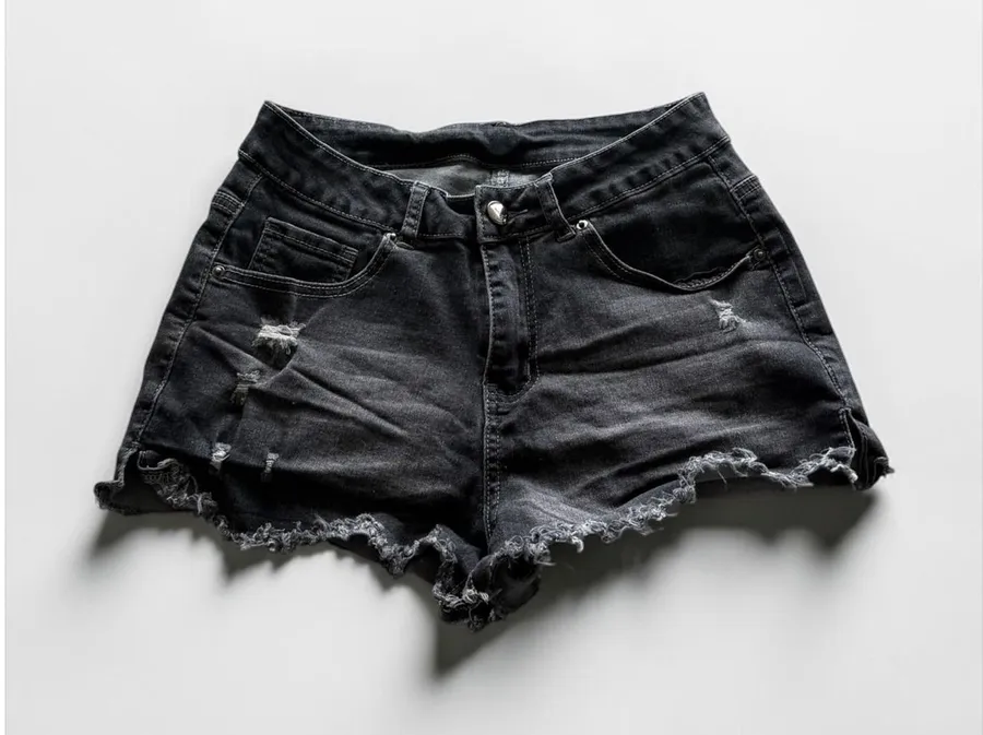 Womens Black Distressed Denim Shorts High Waisted Frayed Hem Size S