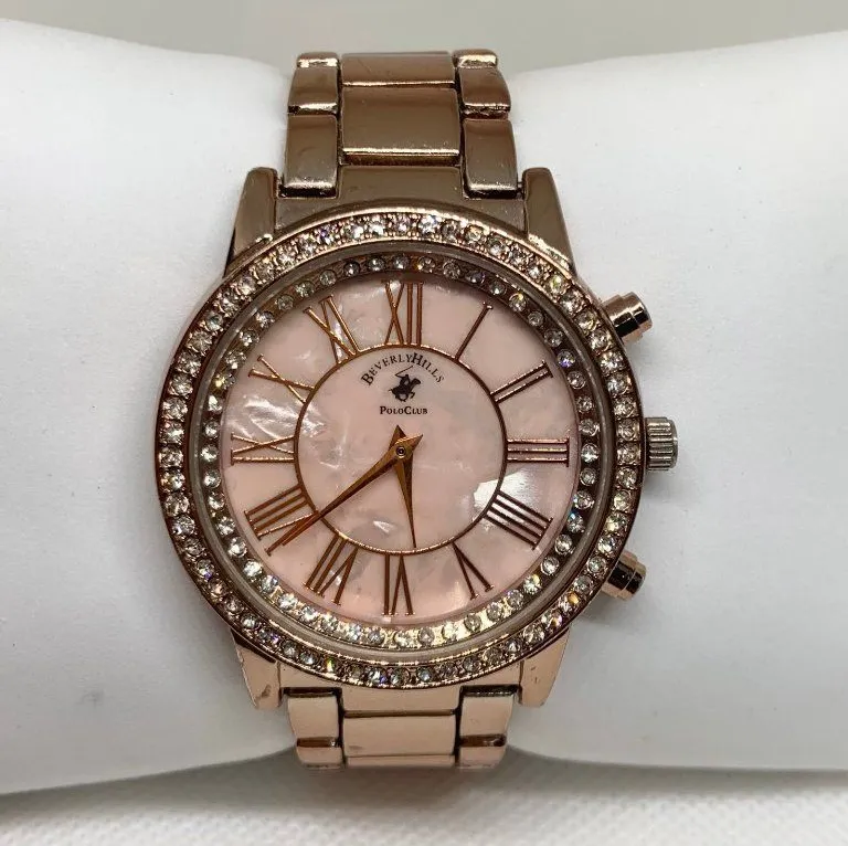 Beverly Hills polo club women’s watch rose gold tone rhinestones 40mm 6” running