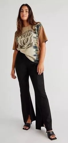 We The Free Women CRVY Real Deal Vegan Pants Black Suede Flare Split Hem 32"