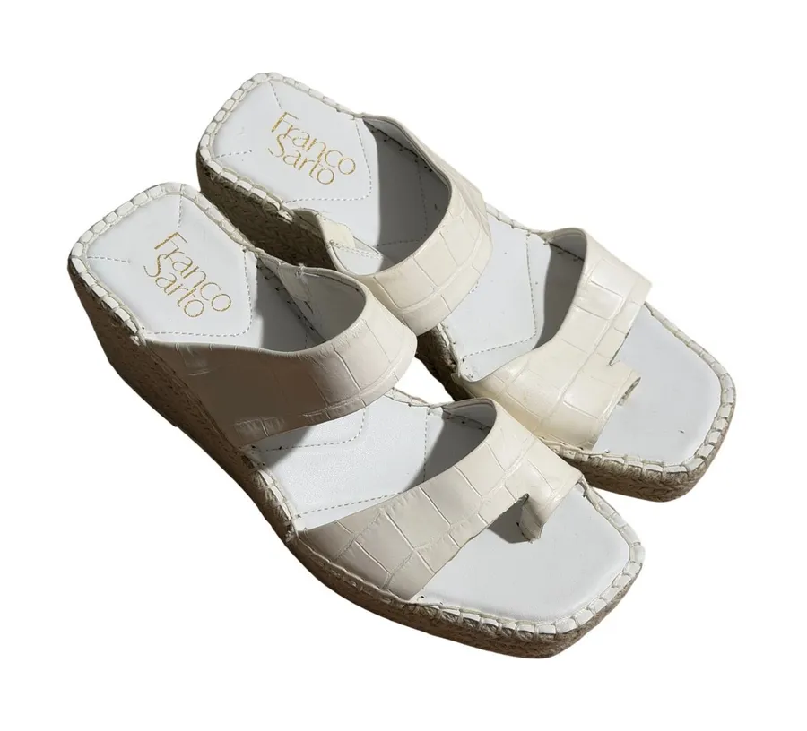Franco Sarto Clave Espadrille Wedge Sandals White 8.5 M Womens Croc Leather
