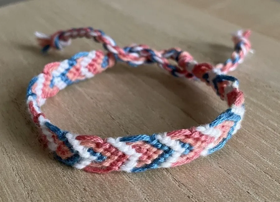 Amaia Chevron Woven Friendship Bracelet OS Pink Blue White Women Cotton Tie