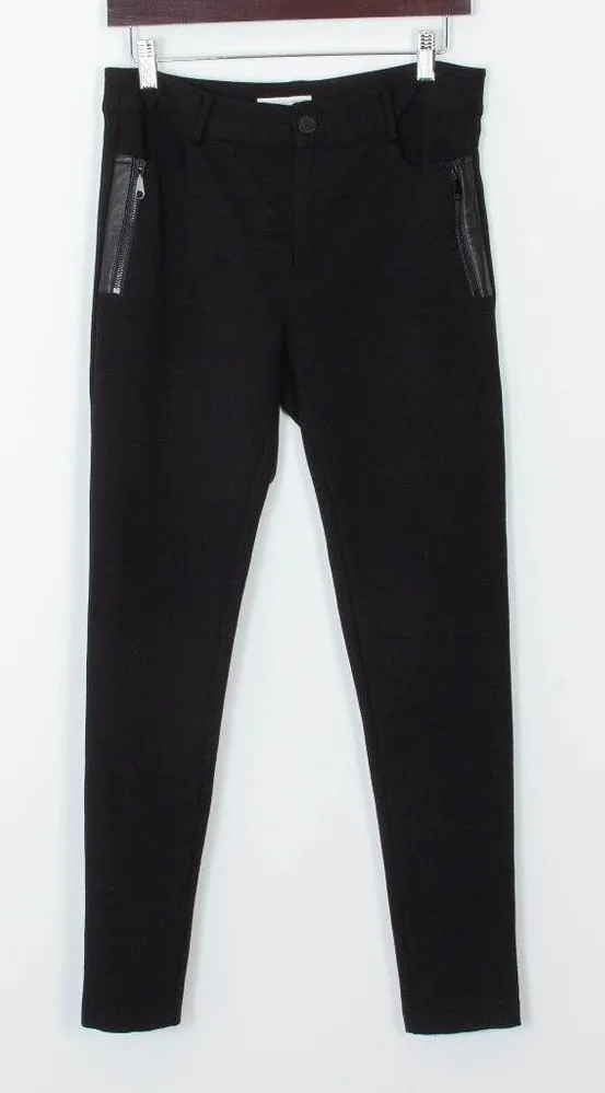 Rebecca Minkoff Black Ponte Zipper Leather Pocket Career Pants Womens Size 4