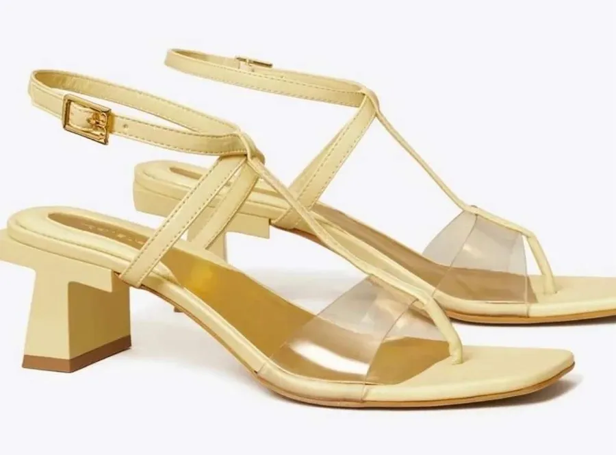 Tory Burch Lucite T-Heel Sandal Womens Pale Yellow Size 8M