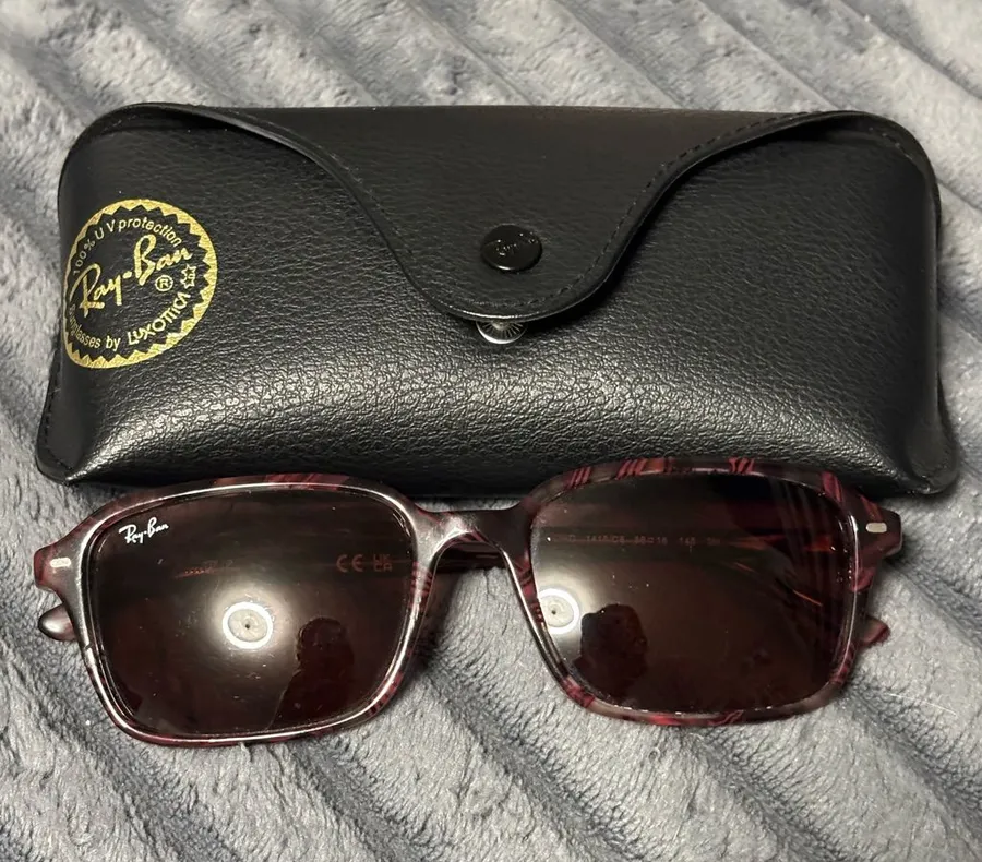 Ray-Ban Burgundy Tortoise Frame Sunglasses with Dark Red Lenses