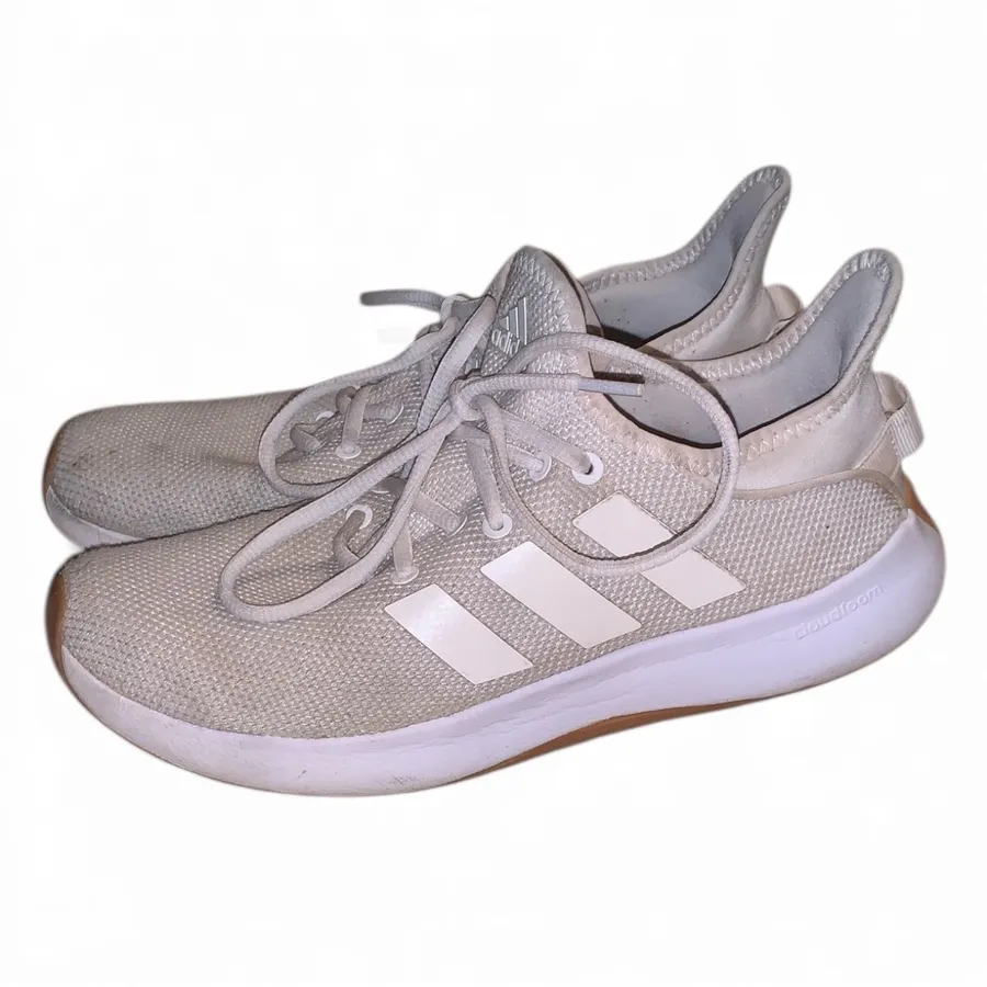 Adidas Cloudfoam Cream Running Shoes with White logo stripes