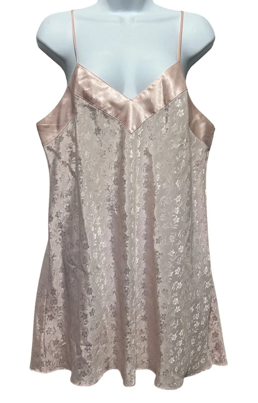 Cacique Lingerie Chemise L Pink Jacquard Floral Slip Dress Coquette Boudoir