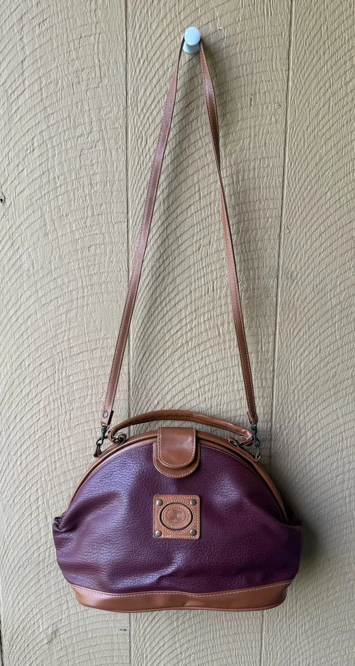 Vintage JC Penney Burgundy Brown Faux Leather Doctor Bag Crossbody Purse 70s 80s Red