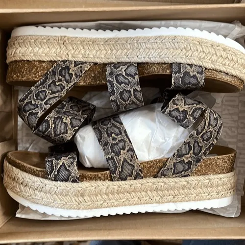 STEVE MADDEN Women's Kimmie Wedge Sandal Blu Snake Size 8 Cork Platform NEW