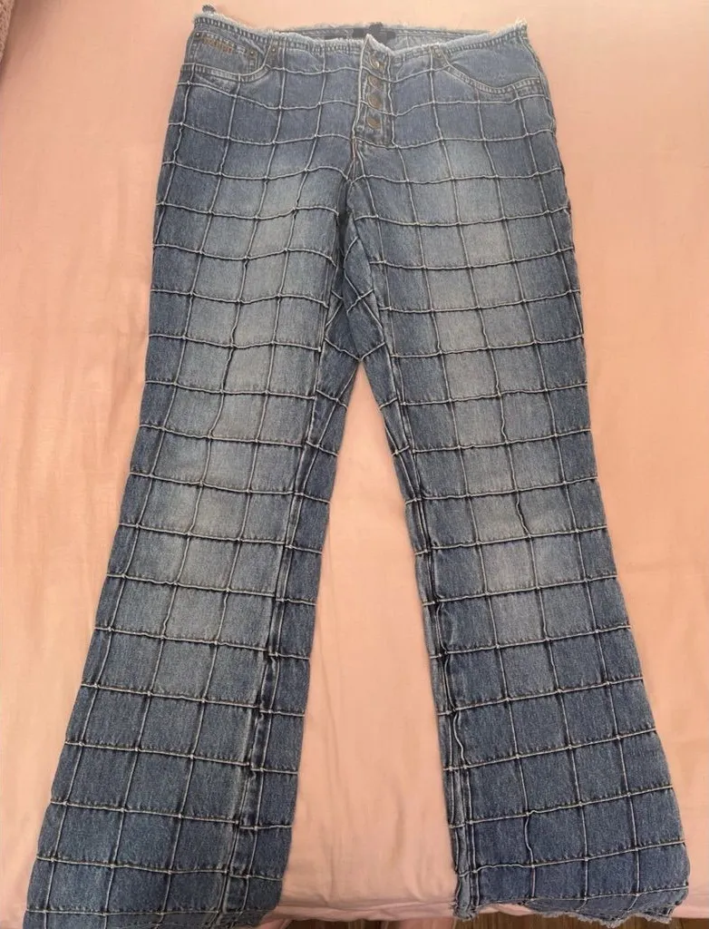Ralph Lauren Blue Patchwork Grid-Textured Jeans