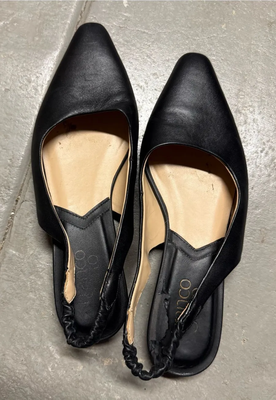 Franco Sarto Briella Black Leather Slingback Flats Size 6