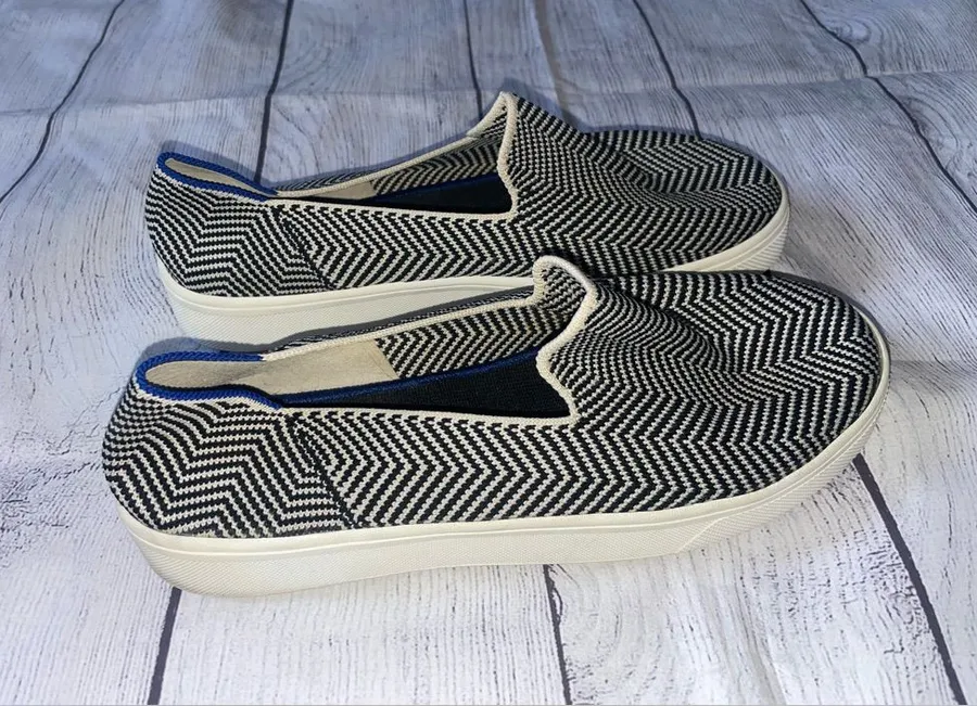Rothy's Slip-On Sneakers in Black and White Herringbone