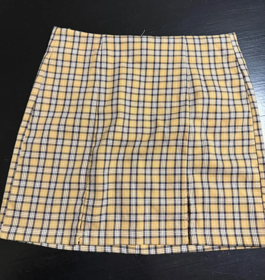 Aeropostale Yellow Plaid Mini Skirt High Waisted Front Slit Medium 90s Stylei