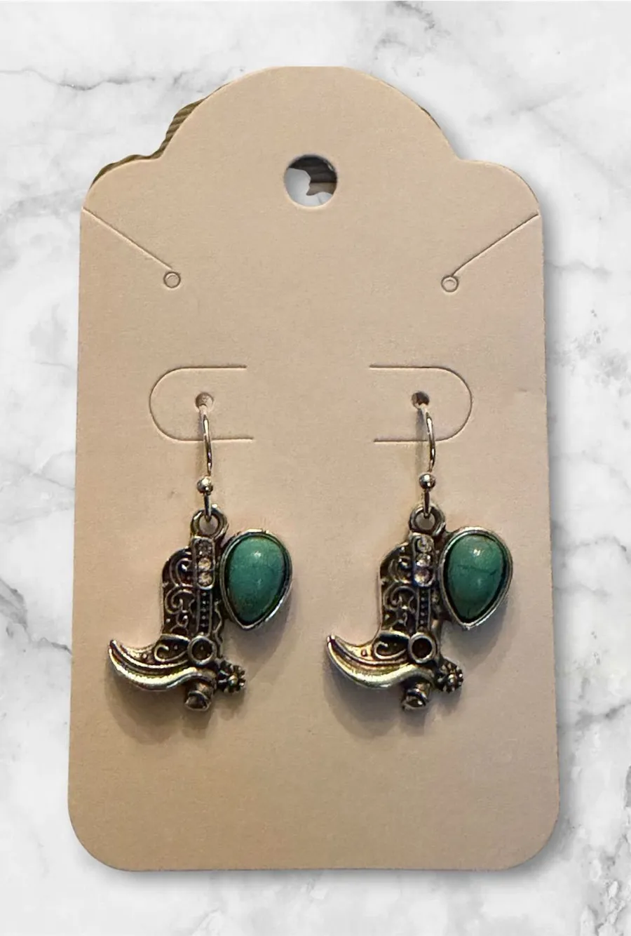 Turquoise Teardrop Western Boot Dangle Earrings