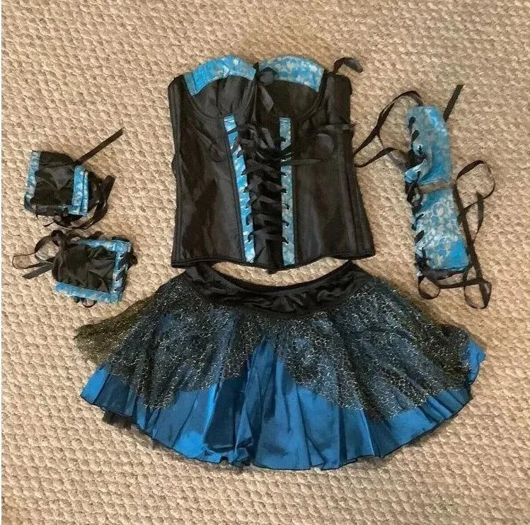Talia Corset Size Small, Skirt, Arm Bands, And Wrist Bands. New Black