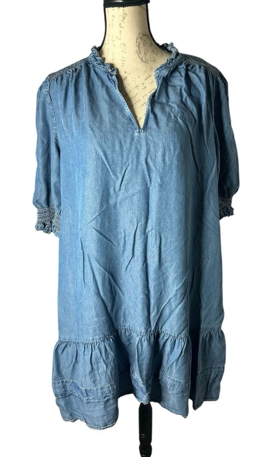 Lauren Ralph Lauren Denim Puff-Sleeve Shirt Dress, Size 14 Jean Blue Pockets