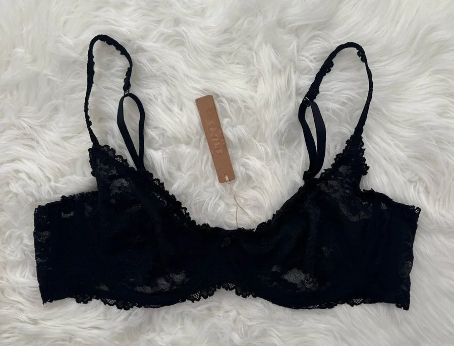 Skims Stretch Lace Unlined Scoop Bra Soot Size 40D