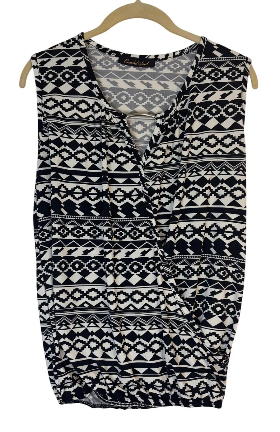 Candid Soul Sleeveless Top Womens M Geometric Tribal Boho Office Southwestern Black Size M
