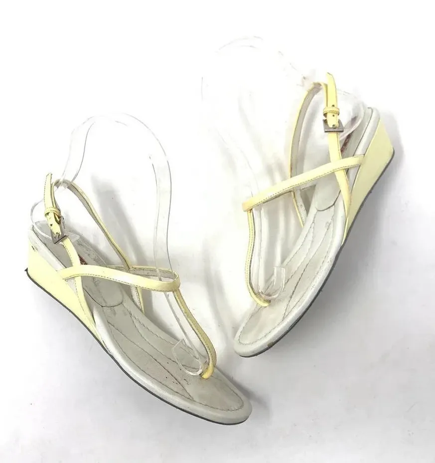 Prada Sport Thong Wedge Sandals in Yellow Leather Size US 6.5 *damaged