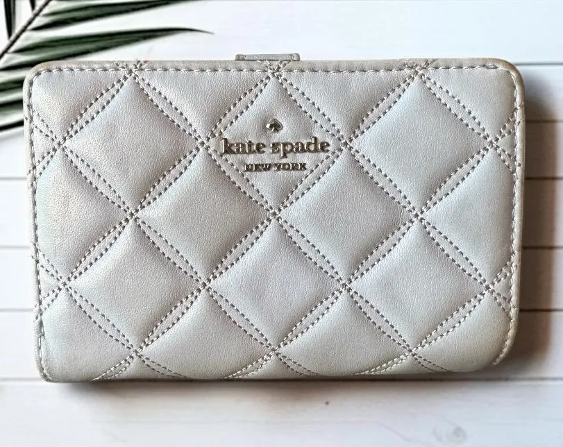 Kate Spade New York Gray Quilted Zip Around Wallet Bifold Organizer