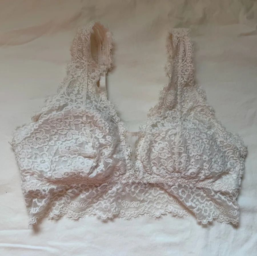 Aerie White Floral Lace Longline Bralette Lightly Lined Size L