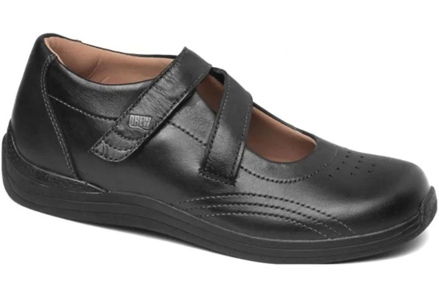 Drew Orchid Mary Jane Black Leather Shoes Size 9 WW