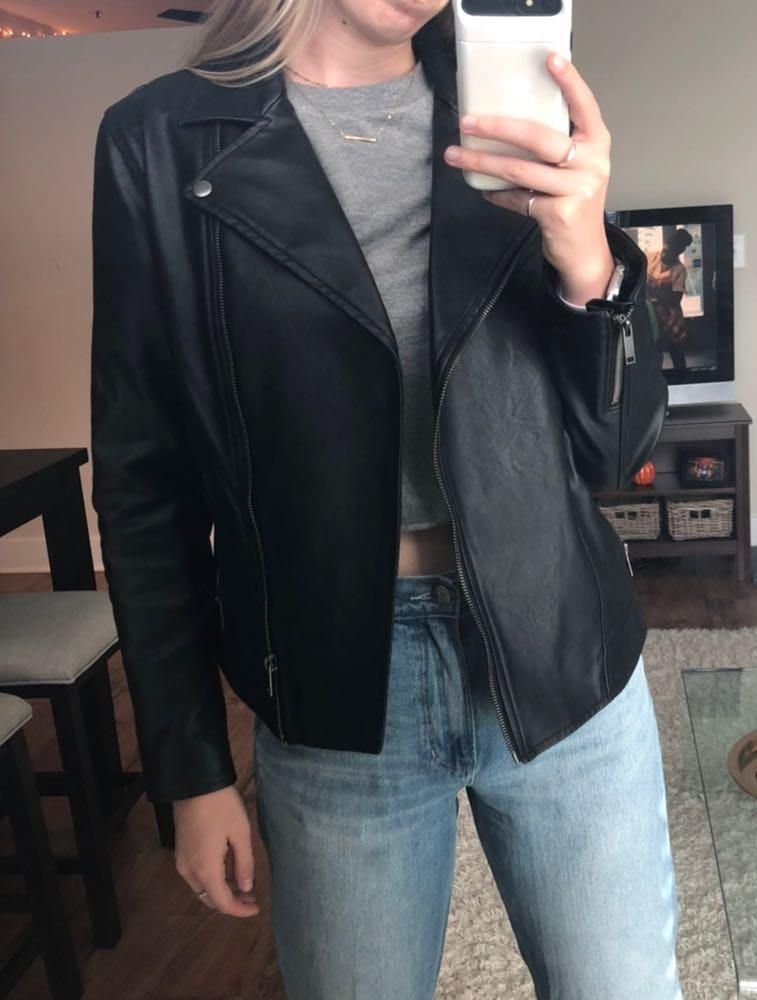 navy faux leather jacket