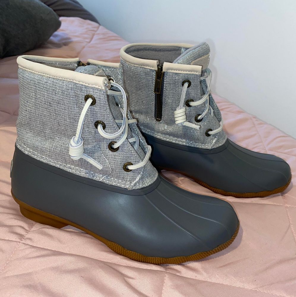 silver sperry duck boots
