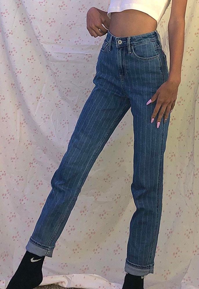 hollister striped mom jeans