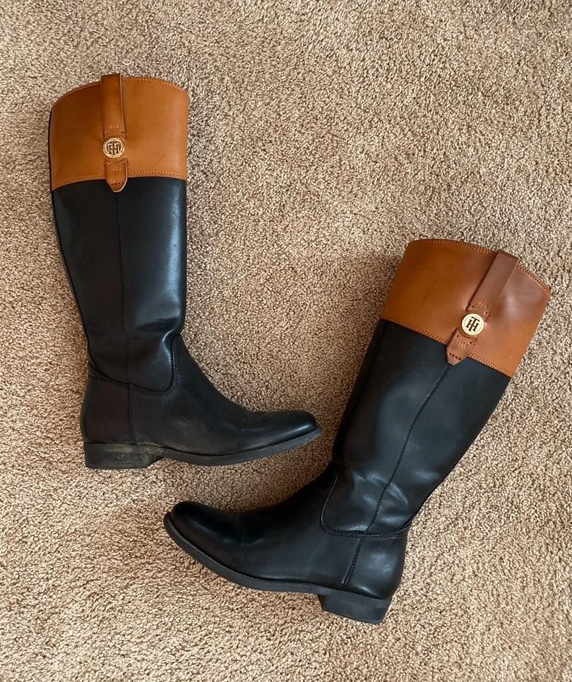 tommy hilfiger brown and black boots