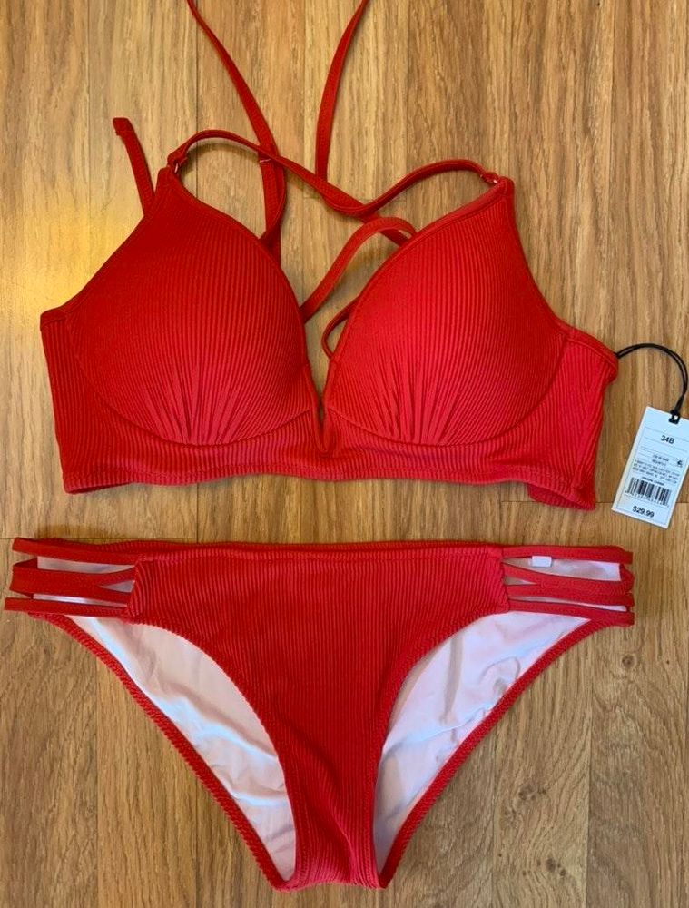 target red bathing suit top