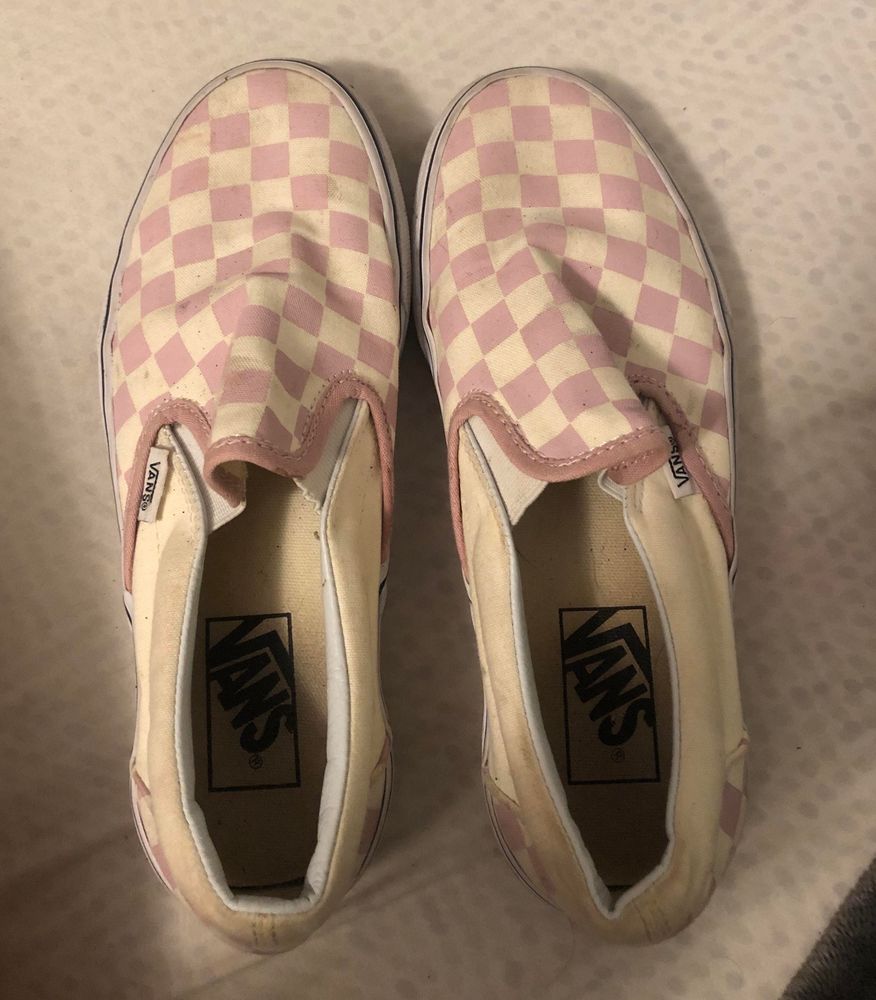 pink check slip on vans