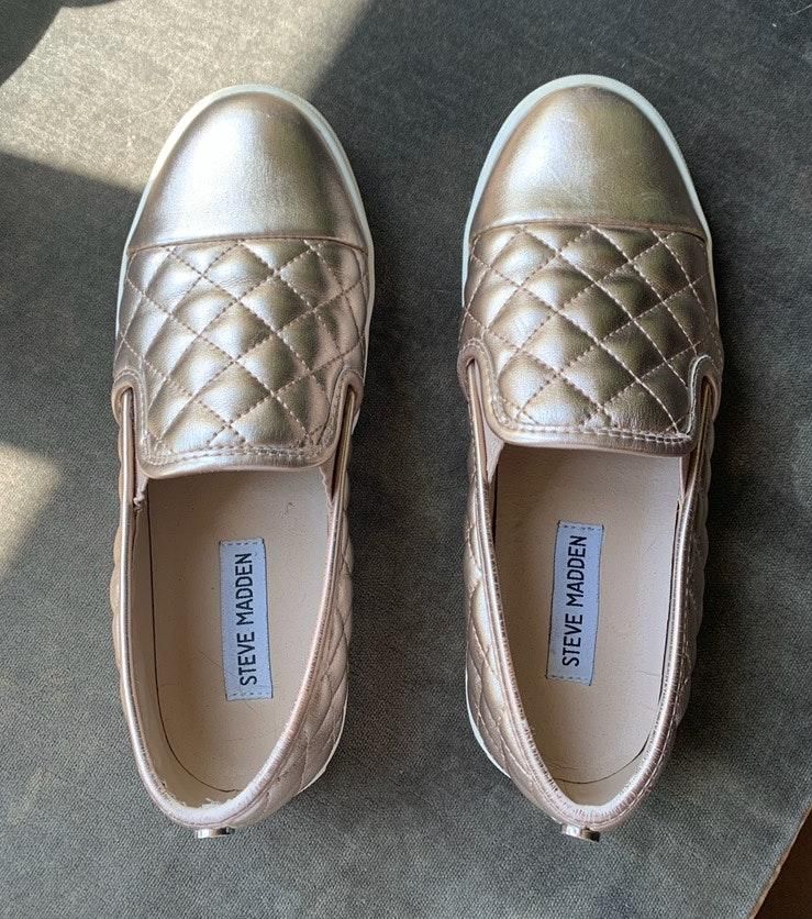 rose gold steve madden slip ons