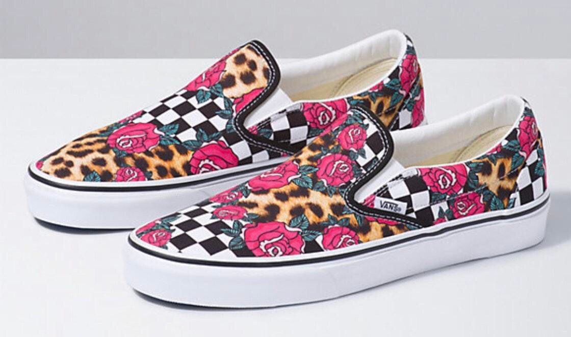 checkered vans with roses