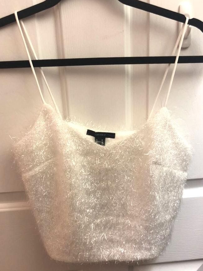 white sparkly crop top